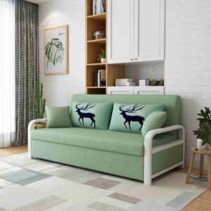 Fabric Square Arms Futon Sleeper Sofa Pillow Included Loveseat
