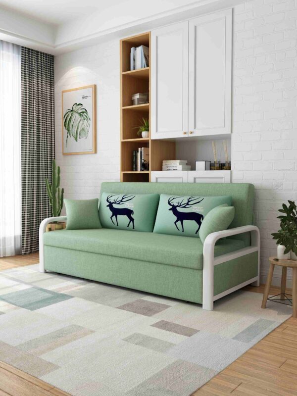 Fabric Square Arms Futon Sleeper Sofa Pillow Included Loveseat