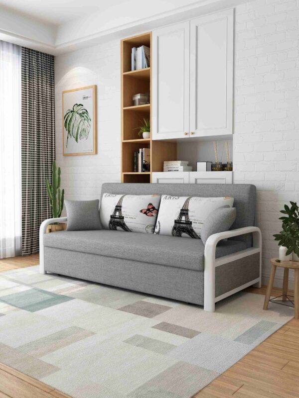 cotton and linen expandable sofa bed with storage function - Image 2