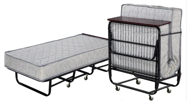 Folding Metal bed with headboard, Foldable rollaway Metal bed with Foam mattress or spring mattress