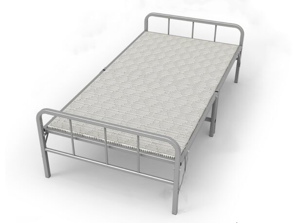 Wood folding bed with metal frame headboard